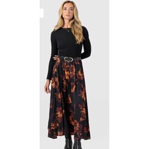 SAINT SOFIA Renee Contrast LongSleeve Dress Autumn Floral Print Maxi Dress 6 NWT